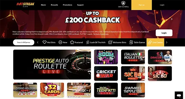 Mobile casino interface